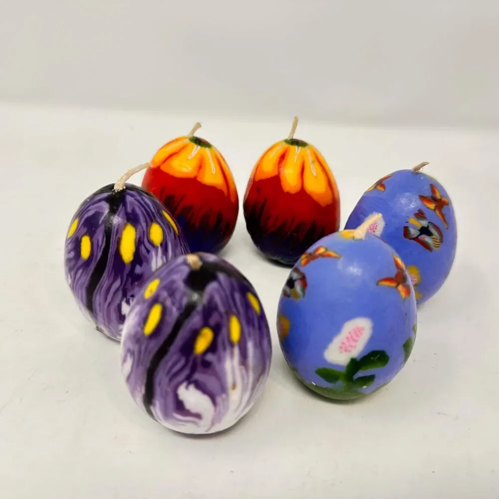 Vintage Multicolor Floral Egg Candles Set of 6 Candle & Egg collections 2.5”